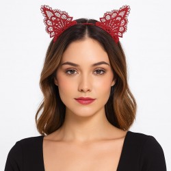 Dantelli Kırmızı Kedi Tacı - Vintage Tarz Dantel Kedi Kulak Dantelli Kırmızı Kedi Tacı - Vintage Tarz Dantel Kedi Kulak