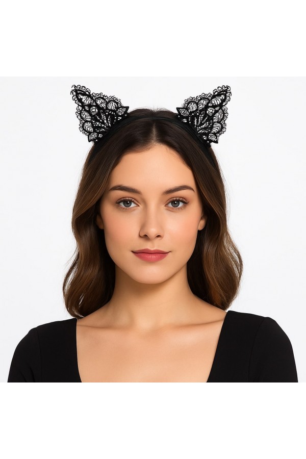 Dantelli Siyah Kedi Tacı - Vintage Tarz Dantel Kedi Kulak Dantelli Siyah Kedi Tacı - Vintage Tarz Dantel Kedi Kulak