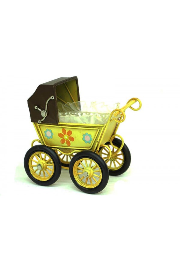 Dekoratif Metal Bebek Arabası Biblo Vintage Hediyelik