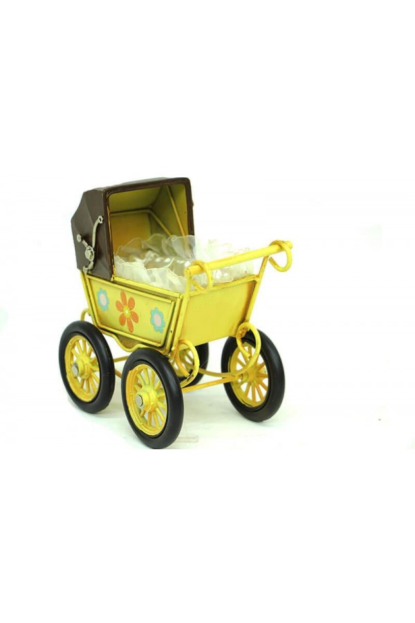 Dekoratif Metal Bebek Arabası Biblo Vintage Hediyelik