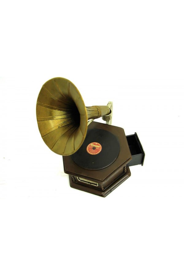 Dekoratif Metal Gramofon Kutu Obje Vintage Hediyelik