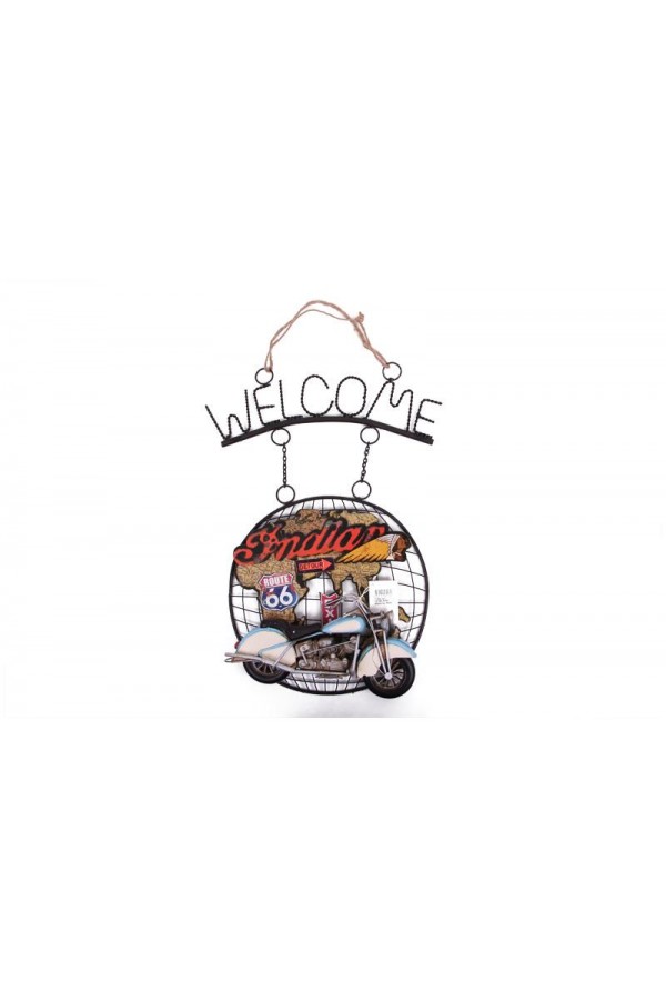 Dekoratif Metal Kapı Welcome Motosiklet Dekorlu Hediyelik