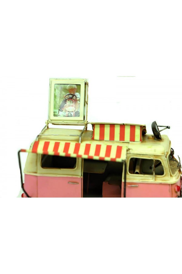Dekoratif Metal Minibüs Çerçeveli ve Tenteli Vintage Hediyelik