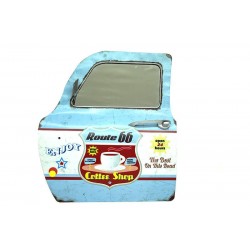 Dekoratif Route 66 CoffeeTemalı Mavi Araba Kapısı Ayna Dekoratif Route 66 CoffeeTemalı Mavi Araba Kapısı Ayna
