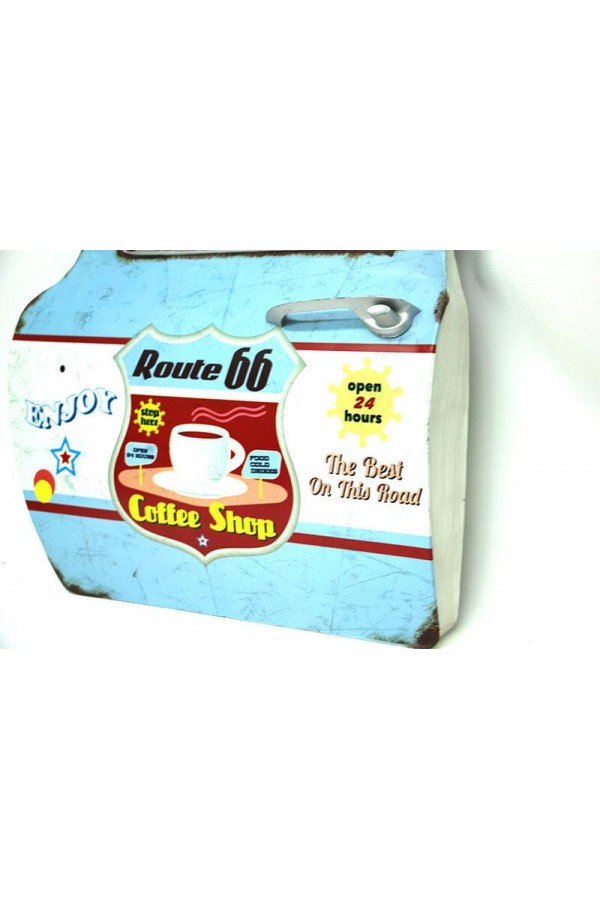 Dekoratif Route 66 CoffeeTemalı Mavi Araba Kapısı Ayna