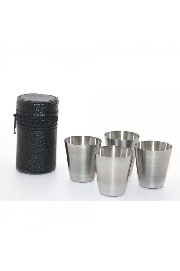 Deri Kılıflı 4'Lü Shot Bardak Seti