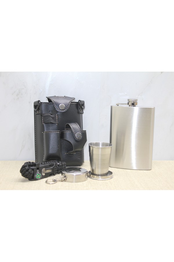 Deri Kılıflı Shot Bardaklı Matara