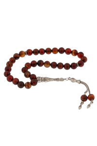 ​Doğaltaş Metal Püsküllü Akik Taşı Tesbih