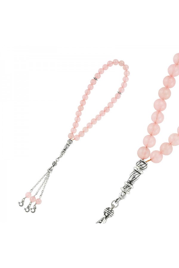 Doğaltaş Metal Püsküllü Pembe Kuvars Tesbih Doğaltaş Metal Püsküllü Pembe Kuvars Tesbih