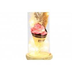 Fanus Gül 28/12cm Cam Fanus Led Işıklı Hediyelik