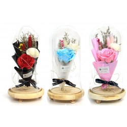 Fanus Gül 28/14cm Cam Fanus Led Işıklı Hediyelik