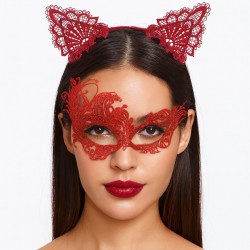 Gizemli Kırmızı Dantel Maske ve Taç Seti 1 No - Kostüm Seti Gizemli Kırmızı Dantel Maske ve Taç Seti 1 No - Kostüm Seti