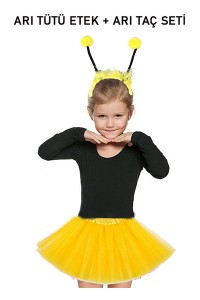 Gösteriler İçin Sarı Arı Tütü Etek ve Sarı Ponponlu Arı Taç Seti
