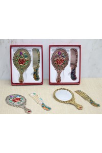 Gül Tasarımı Ayna Ve Tarak Seti Küçük Boy