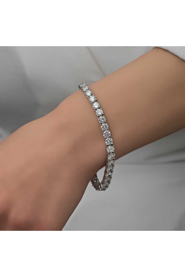 Gümüş 4 mm Beyaz Taşlı Su Yolu Kadın Bileklik Gümüş 4 mm Beyaz Taşlı Su Yolu Kadın Bileklik