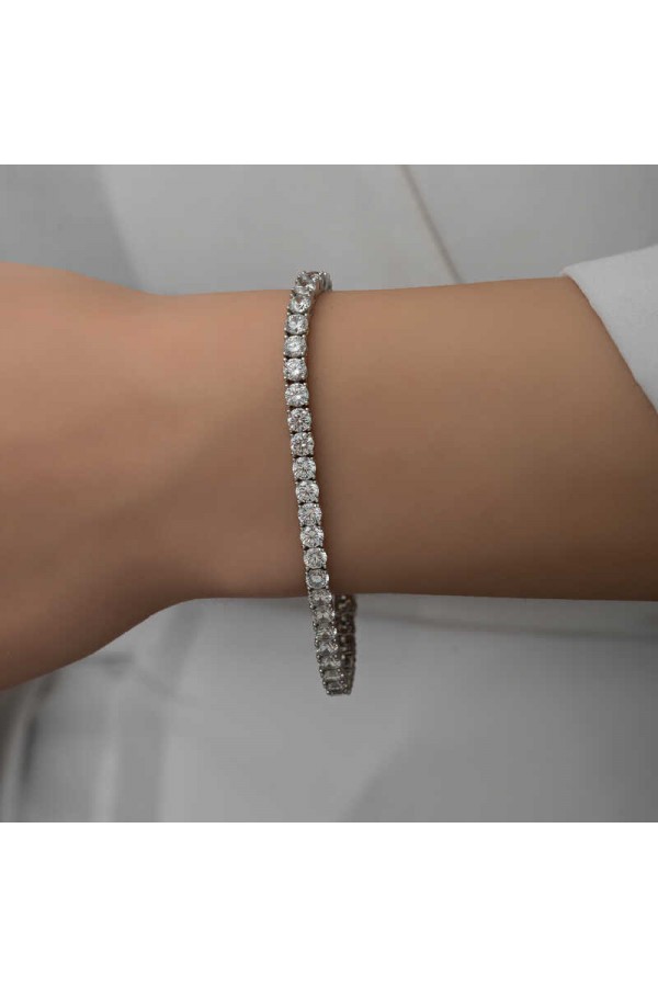 Gümüş 4 mm Beyaz Taşlı Su Yolu Kadın Bileklik Gümüş 4 mm Beyaz Taşlı Su Yolu Kadın Bileklik