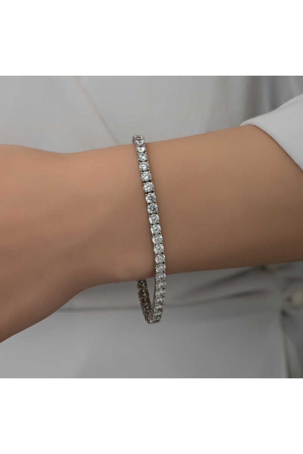 Gümüş 4 mm Beyaz Taşlı Su Yolu Kadın Bileklik Gümüş 4 mm Beyaz Taşlı Su Yolu Kadın Bileklik