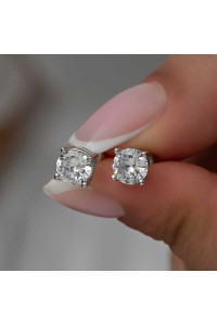 ​Gümüş 7 mm Beyaz Zirkon Tek Taş Kadın Küpe