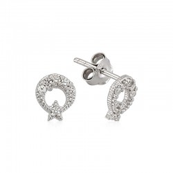 925 Ayar Gümüş Ay Yıldız Çivili Küpe