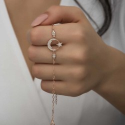 925 Ayar Gümüş Rose Ay Yıldız Kadın Bileklik 925 Ayar Gümüş Rose Ay Yıldız Kadın Bileklik