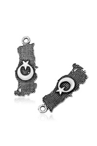 ​Gümüş Ay Yıldız Motifli Türk Bayrağı Tesbih Püskülü