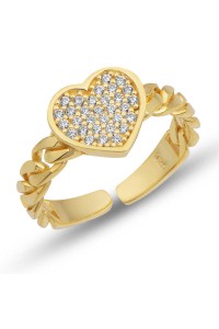 Gümüş Ayarlanabilir Gold Kalpli Kadın Yüzük