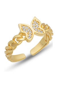 Gümüş Ayarlanabilir Gold Kelebek Kadın Yüzük