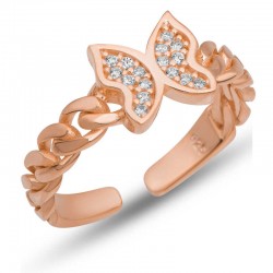 Gümüş Ayarlanabilir Rose Kelebek Kadın Yüzük Gümüş Ayarlanabilir Rose Kelebek Kadın Yüzük