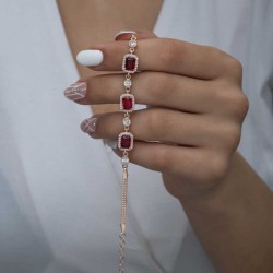 925 Ayar Gümüş Rose Baget Kırmızı Taşlı Kadın Bileklik 925 Ayar Gümüş Rose Baget Kırmızı Taşlı Kadın Bileklik