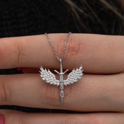 925 Ayar Gümüş Baget Taşlı Mikail Kılıcı Kadın Kolye