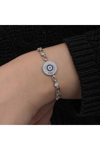 ​925 Ayar Gümüş Baget Taşlı Nazar Kadın Bileklik