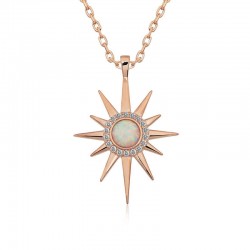 925 Ayar Gümüş Rose Beyaz Opal Taşlı Kutup Yıldızı Kolye 925 Ayar Gümüş Rose Beyaz Opal Taşlı Kutup Yıldızı Kolye