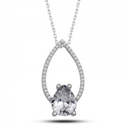 925 Ayar Gümüş Beyaz Taşlı Damla Kadın Gümüş Kolye