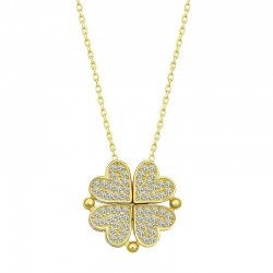 Gümüş Gold Kalpli Açılabilen Yonca Kadın Gümüş Kolye