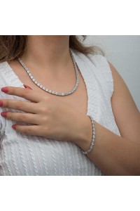 Gümüş Beyaz Taşlı Su Yolu Kadın Set