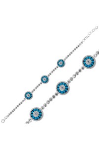 925 Ayar ​​Gümüş Camgöz Üçlü Suyolu Nazar Bileklik