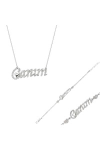 925 Ayar Gümüş Canım Yazılı Kalp Set