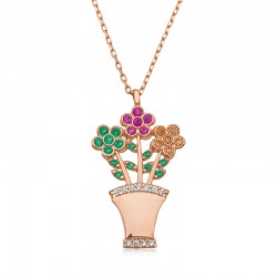 925 Ayar Gümüş Çiçek Buketi Kadın Gümüş Kolye