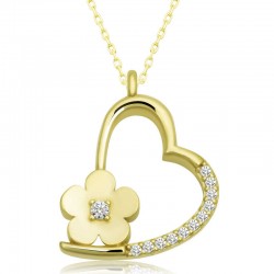 925 Ayar Gümüş Çiçekli Kalp Kadın Gümüş Kolye