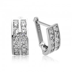 Gümüş Çift Sıra Beyaz Taşlı J Kadın Küpe Gümüş Çift Sıra Beyaz Taşlı J Kadın Küpe