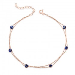 925 Ayar Gümüş Rose Çift Zincirli Nazar Halhal 925 Ayar Gümüş Rose Çift Zincirli Nazar Halhal