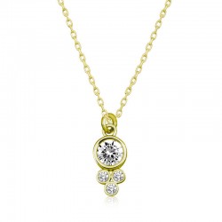 925 Ayar Gümüş Çiğ Damlası Yuvarlak Tektaş Bayan Gümüş Kolye