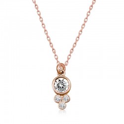 925 Ayar Gümüş Çiğ Damlası Yuvarlak Tektaş Bayan Gümüş Kolye