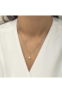 925 Ayar Gümüş Damla İnci Bayan Gümüş Kolye