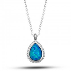 925 Ayar Gümüş Damla Mavi Opal Taşlı Kadın Kolye