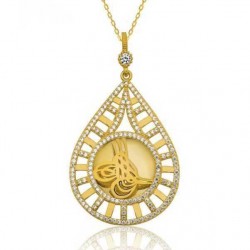 925 Ayar Gümüş Damla Tuğralı Altın Kaplama Kadın Gümüş Kolye 925 Ayar Gümüş Damla Tuğralı Altın Kaplama Kadın Gümüş Kolye