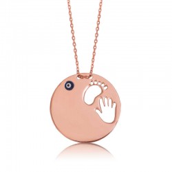 925 Ayar Gümüş El Ayak İzi Anne Kadın Gümüş Kolye