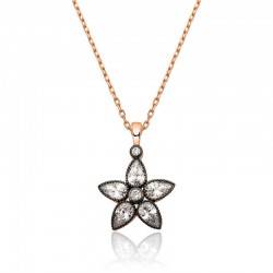 925 Ayar Gümüş Elmas Montür Çiçek Kadın Gümüş Kolye