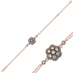 925 Ayar Gümüş Rose Elmas Montür Çiçek Bileklik 925 Ayar Gümüş Rose Elmas Montür Çiçek Bileklik