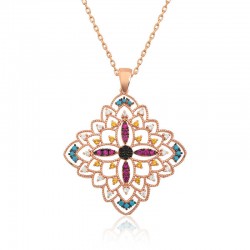 925 Ayar Gümüş Rose Etnik Desenli Madalyon Kolye 925 Ayar Gümüş Rose Etnik Desenli Madalyon Kolye